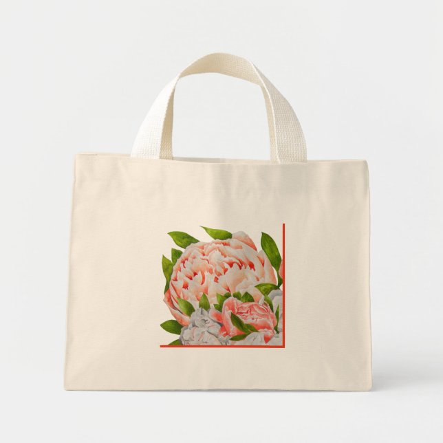 Tote Mini Peônias cortadas num Bolsa minúsculo (Frente)