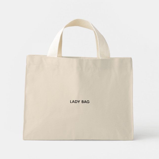 Tote Mini Uma bolsa bege com alças brancas (Verso)