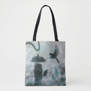 Tote Misterioso pássaro voando para o Bolsa de aliment
