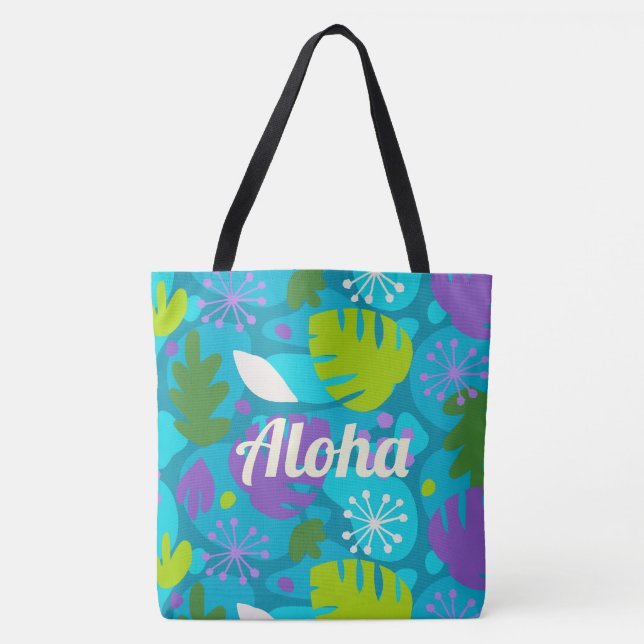 Tote Mod Monstera Leaf Hawaiian Tropical Teal Bolsa de  (Frente)