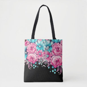 Tote Moderno Elegante Festivo Rosa e Teal Bolsa Floral