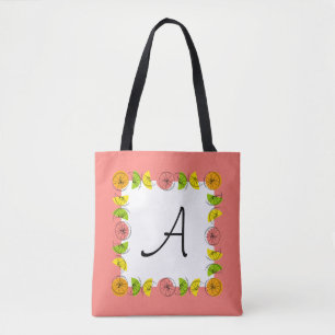Tote Monograma Rosa Quadrado de Citros por toda a bolsa
