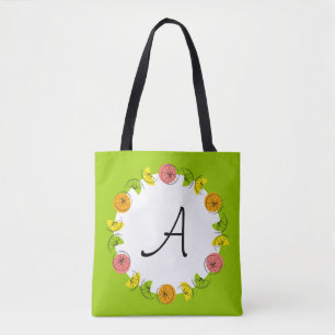 Tote Monograma Verde Círculo Citrus por toda a bolsa