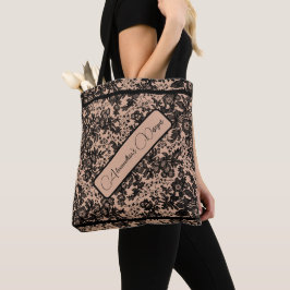 Tote Moody Black Floral em Beige Personalizado Bolsa