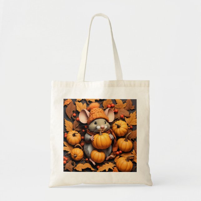 Tote Mouse de outono Adorável com Bolsa de Pumpkins (Frente)