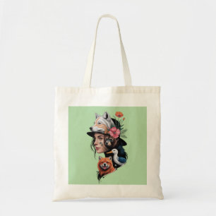 Tote Mulher Espírito Selvagem com Lobo e Bolsa Totem de
