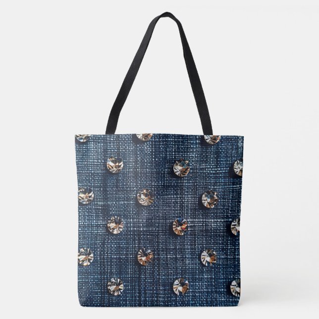 Tote Na moda Denim amd Diamond Large Bolsa (Frente)