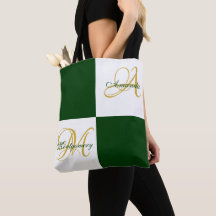 Na moda Elegante Moderno Monograma Verde Bolsa ini