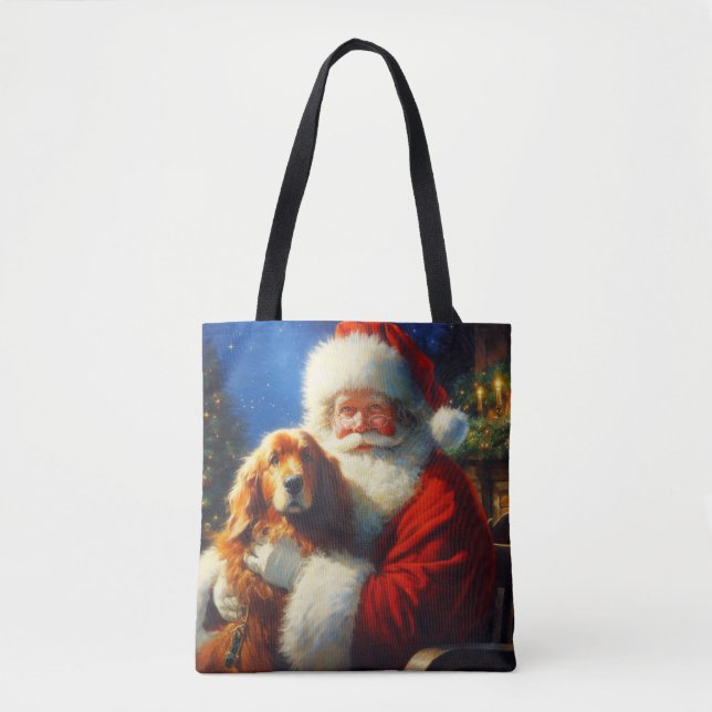 Tote Natal Papai Noel com Cães 4 Bolsa (Frente)