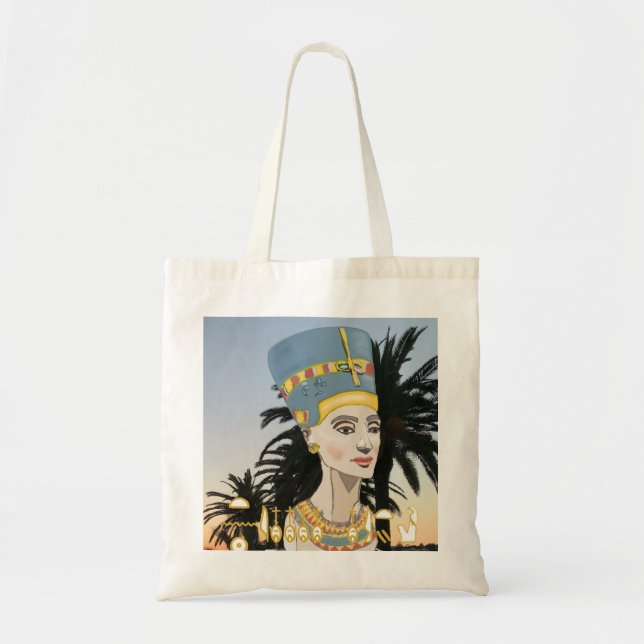 Tote Nefertiti Colorir Retrato e Palmeiras Bolsa B (Frente)