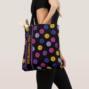 Tote Neon on black pickleball, bolsa de texto personali