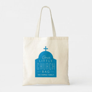 Tote Nossa pequena sacola de igreja azul, bolsa de cúp