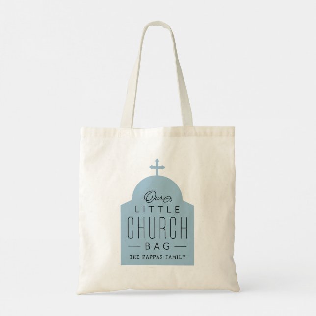 Tote Nossa pequena sacola de igreja azul, bolsa de cúpu (Verso)