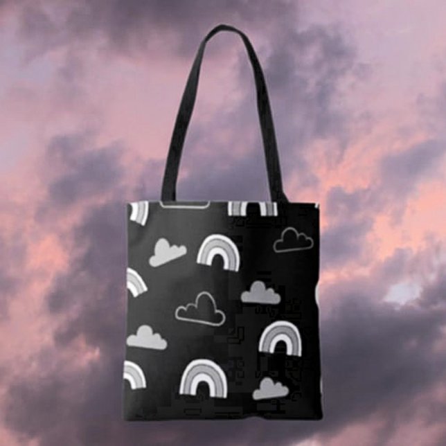 Tote Nuvens Cinzas e Arco-íris em Bolsa Preta de Mão (Criador carregado)