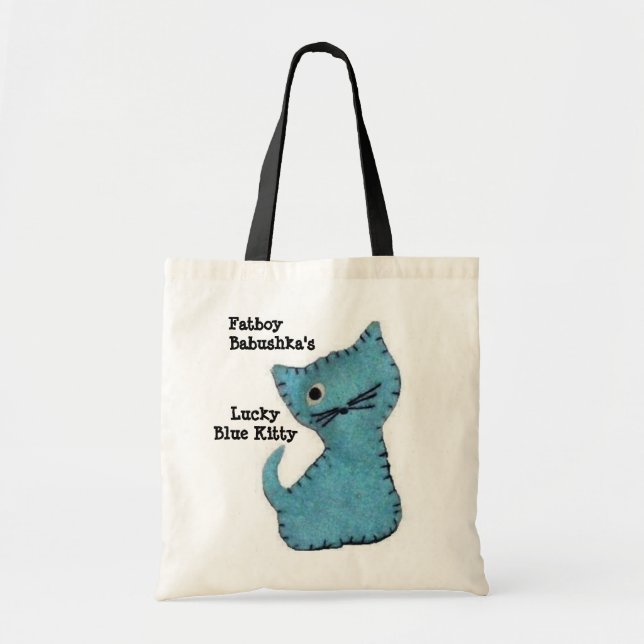 Tote O bolsa azul afortunado do gatinho de Fatboy (Frente)