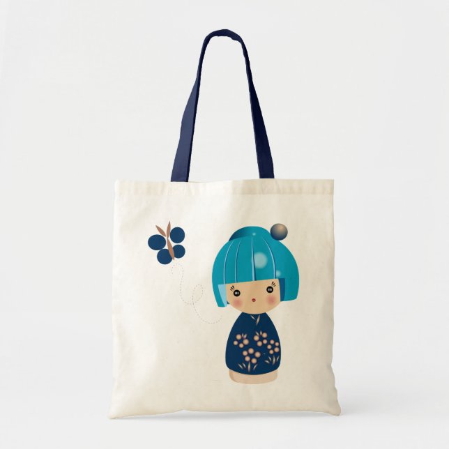 Tote O bolsa azul da objectiva tripla de Kokeshi (Frente)