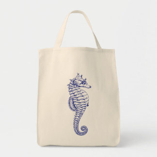 Tote O bolsa azul do mantimento do cavalo marinho