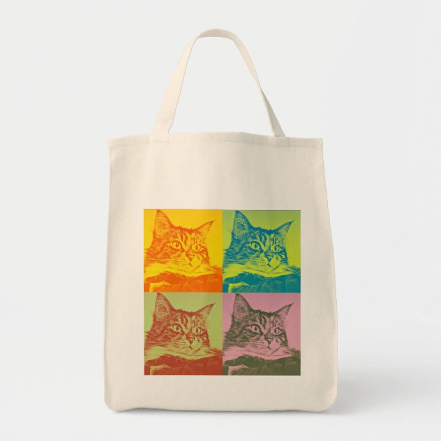 Tote O bolsa da compra do pop art do gatinho (Frente)