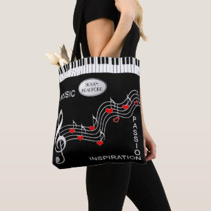 Tote O bolsa da música - teclado - notas - corações