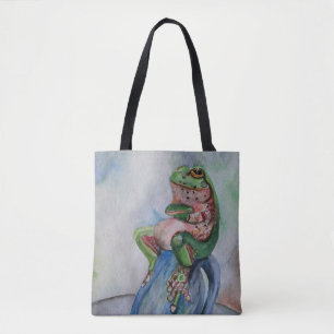 Tote O bolsa da pintura da aguarela do sapo