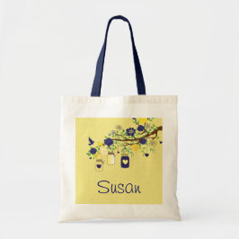 Tote O bolsa dos azuis marinhos e do amarelo do frasco
