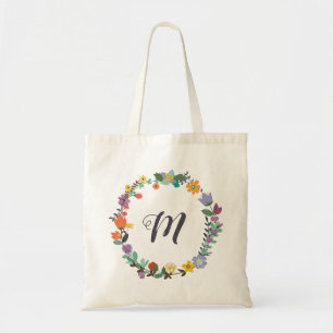 Tote O bolsa floral do monograma da grinalda - Charlie