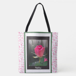 Tote O bolsa floral na moda, rosa vermelha, adiciona o