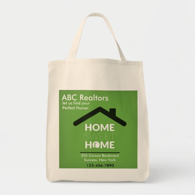 Tote O bolsa Home doce Home verde do mantimento (Frente)