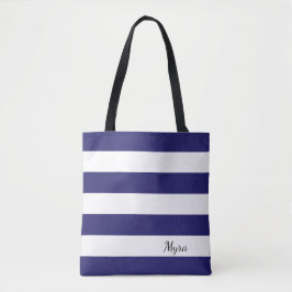 Tote O bolsa listrado azul e branco da meia-noite