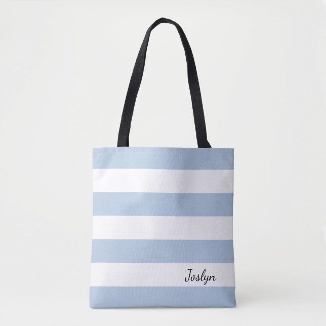 Tote O bolsa listrado personalizado do azul de pó e o (Frente)