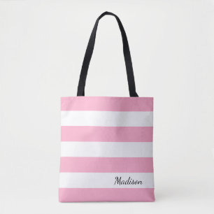 Tote O bolsa listrado personalizado do rosa e o branco