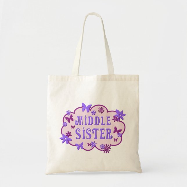 Tote O bolsa médio da borboleta da flor do rosa da irmã (Frente)