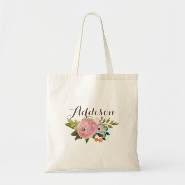 Tote O bolsa personalizado floral pintado das canvas (Frente)
