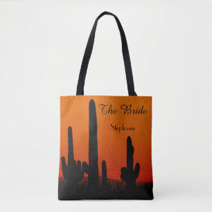 Tote O bolsa personalizado noiva, por do sol do Saguaro