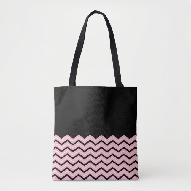 Tote O bolsa preto, cor-de-rosa e amarelo de Chevron (Frente)