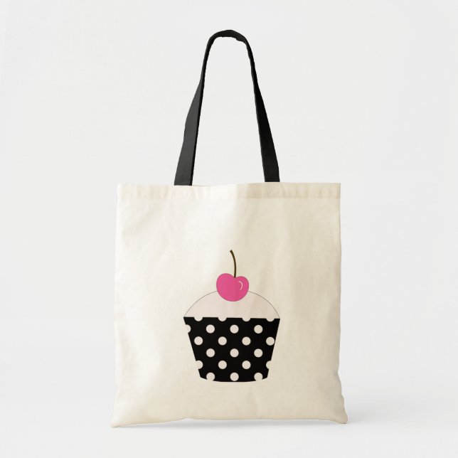 Tote O bolsa preto e branco do cupcake da cereja do (Frente)