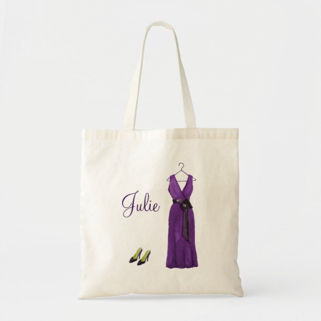 Tote O bolsa roxo personalizado da dama de honra (Frente)