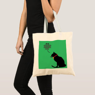 Tote O bolsa verde e branco do gato do trevo do gráfic
