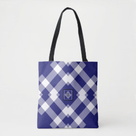 Tote O bolsa verificado do ombro da DK roxo branco azul