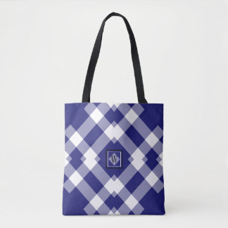 Tote O bolsa verificado do ombro da DK roxo branco azul