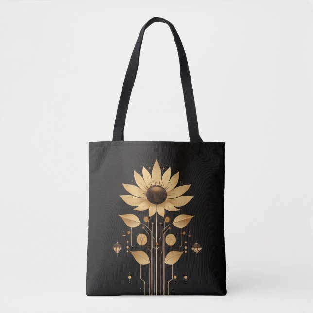 Tote Ouro Tech Bloom - Solarpunk Art Bolsa (Frente)