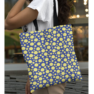 Tote Padrão de bolinhas amarelas em bolsa azul