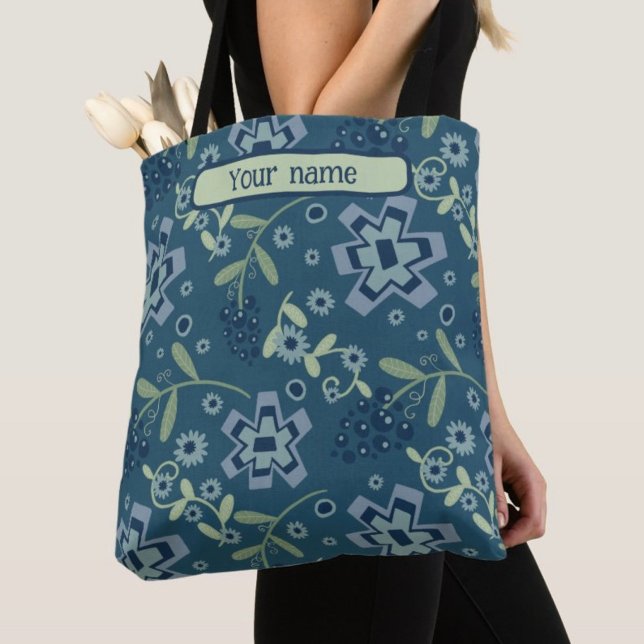 Tote Padrão Floral Azul Moderno Inspirividade bolsa (Criador carregado)