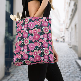 Tote Padrões florais frios, cor-de-rosa e Bolsa de miúd