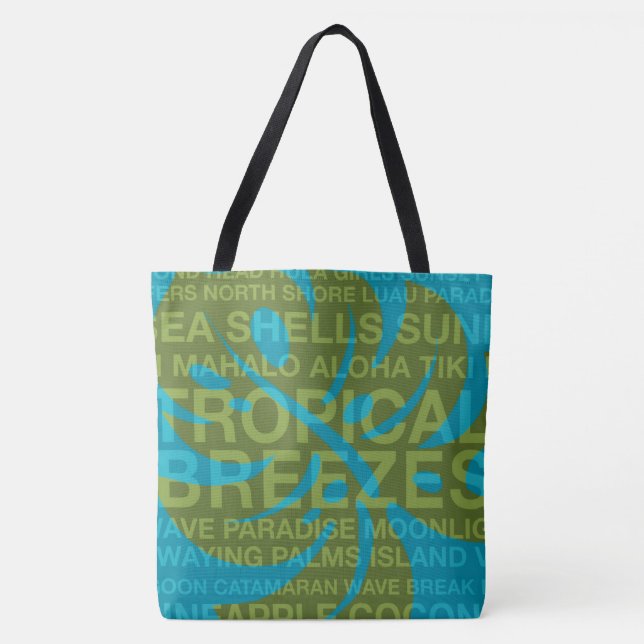 Tote Palavras de Verão Tropical e Monstera Leaf Bolsa d (Frente)