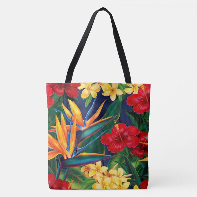 Tote Paraíso Tropical Havaiana Bolsa de praia Floral (Frente)