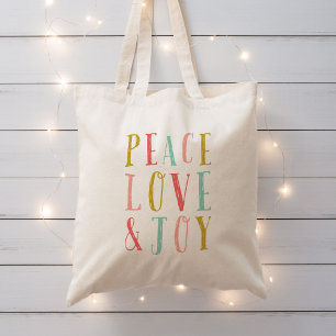 Tote Peace Love and Joy Whimsical Holiday Bolsa