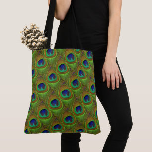 Tote Penas de Pavão Azul Verde Saco de Compras Bolsa de
