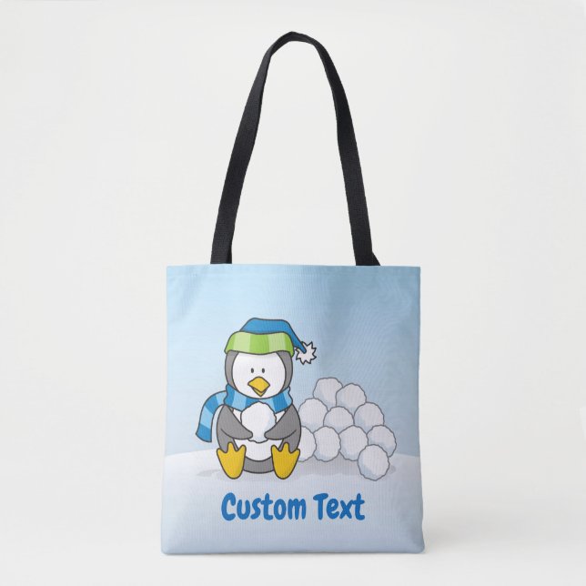 Tote Pequeno pinguim sentado com bolas de neve na bolsa (Frente)