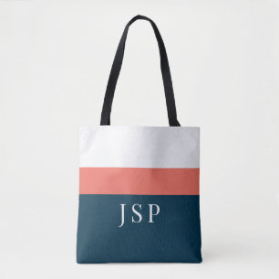 Tote Personalizado com Monograma – Navy Coral Chic